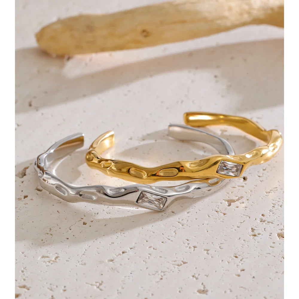 Zirconia Cuff Bracelet in Stainless Steel EMVE Jewels