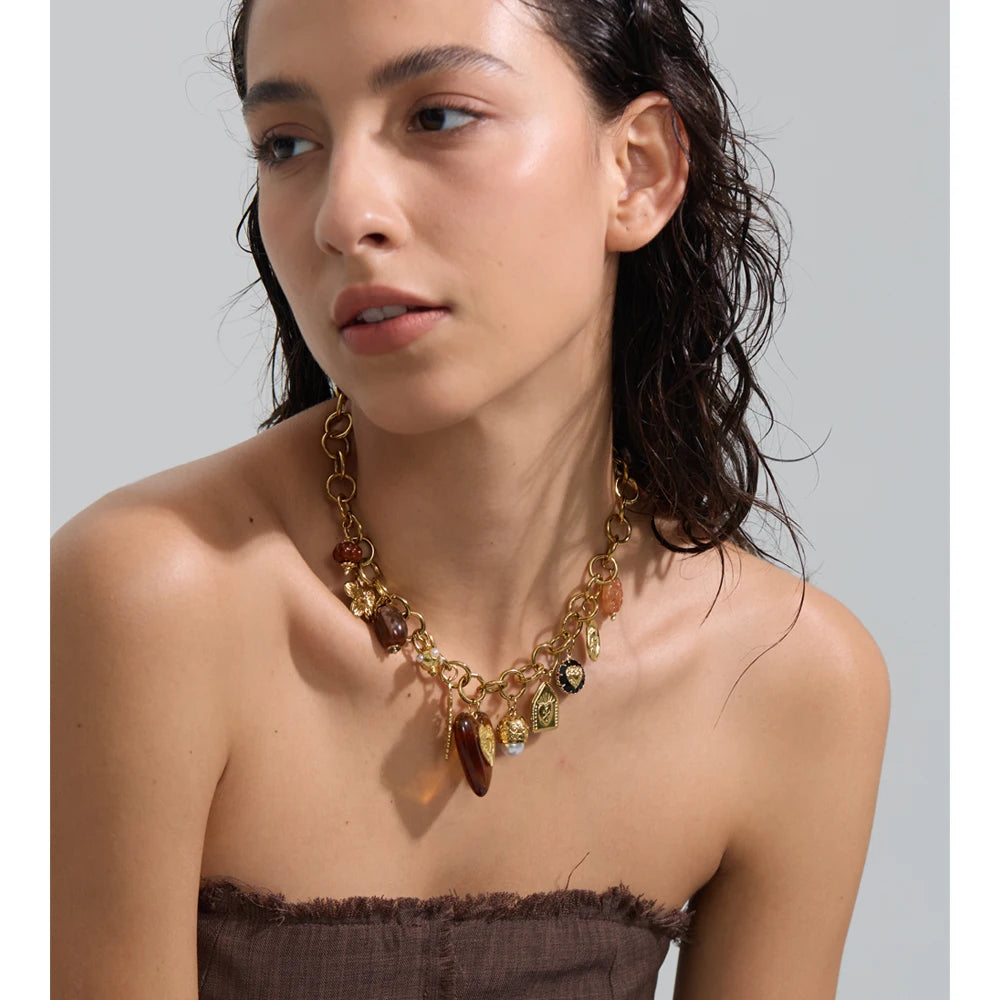 Charms Pendant Necklace with Heart and Flower EMVE Jewels