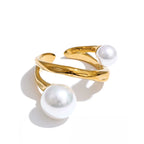 Layered Simulated Pearl Open Ring EMVE Jewels