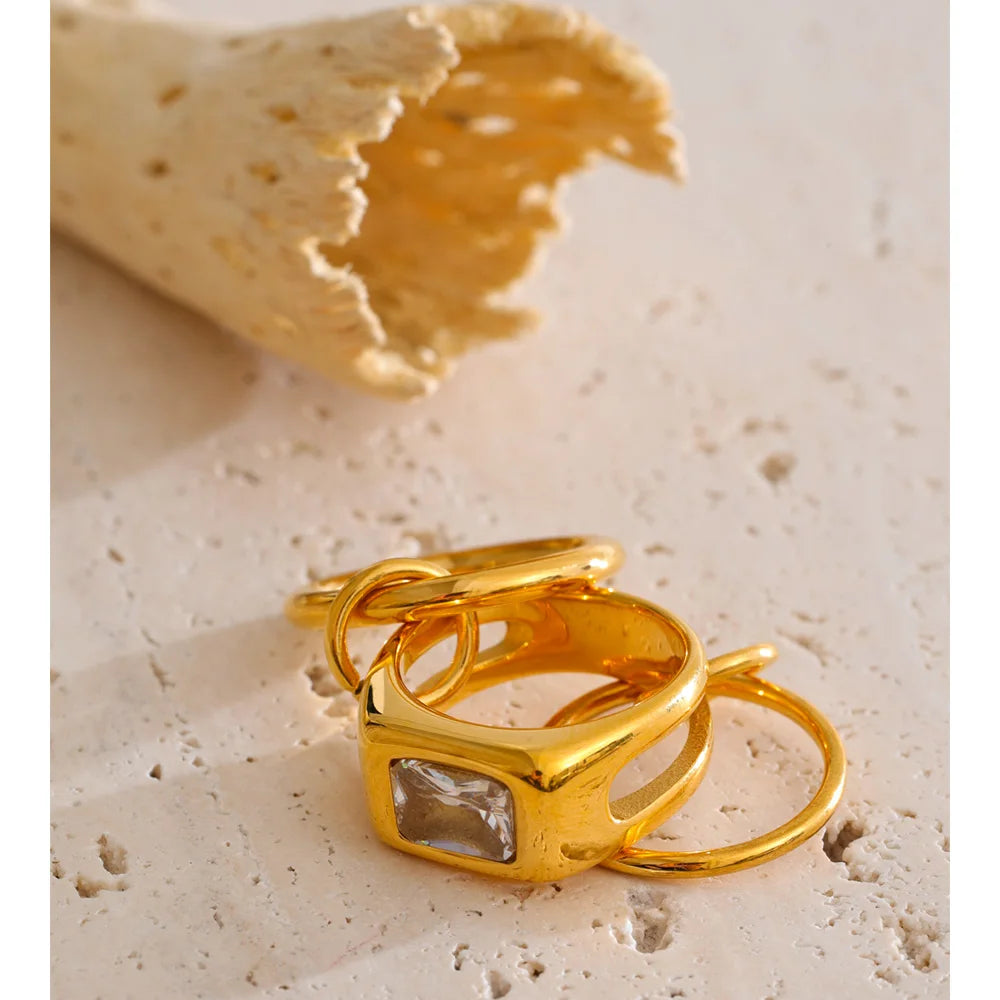Stacked Stainless Steel Finger Ring with Zirconia EMVE Jewels
