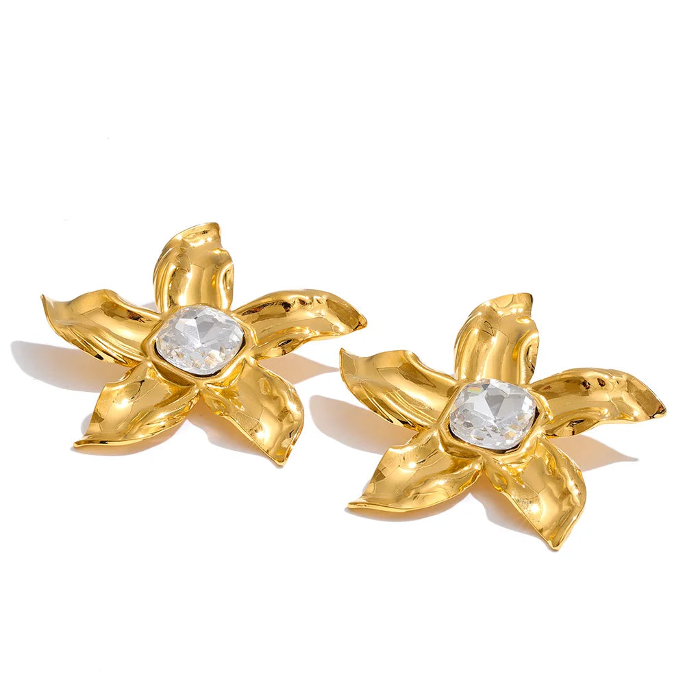 Big Flower Crystal Stud Earrings EMVE Jewels