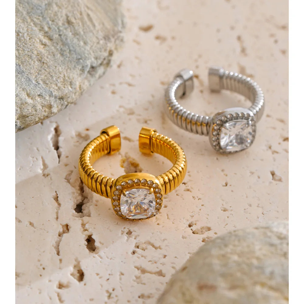 Square Cubic Zirconia Adjustable Ring EMVE Jewels