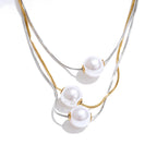 Gold Simulated Pearl 3-Layered Pendant Necklace EMVE Jewels