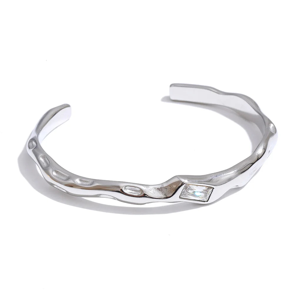 Zirconia Cuff Bracelet in Stainless Steel EMVE Jewels