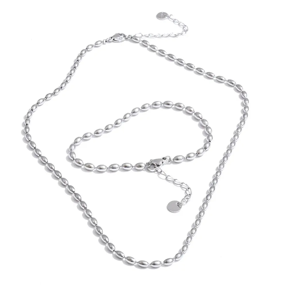 Stainless Steel Beads Chain Necklace Set EMVE Jewels