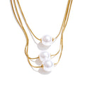 Gold Simulated Pearl 3-Layered Pendant Necklace EMVE Jewels