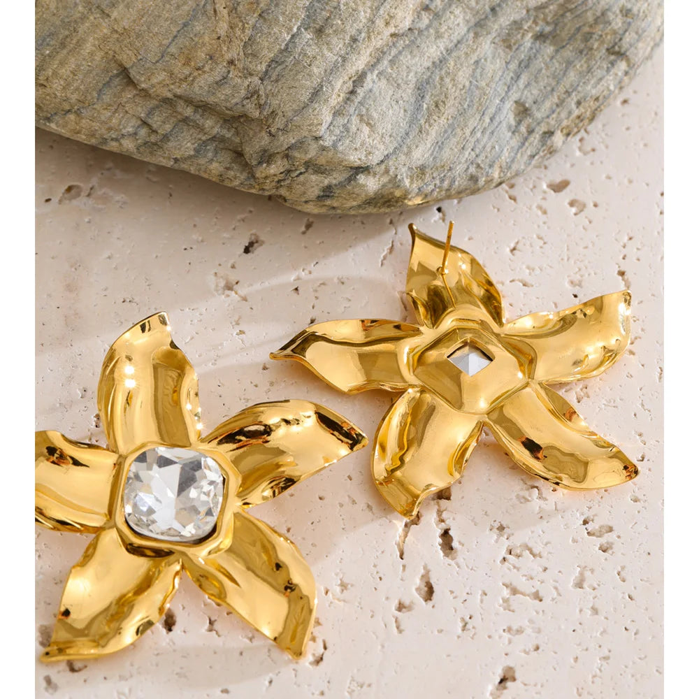 Big Flower Crystal Stud Earrings EMVE Jewels