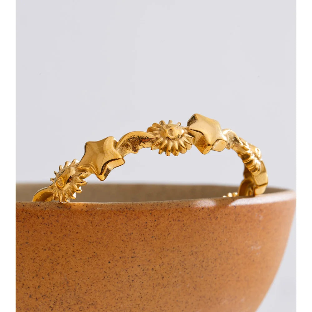 Stainless Steel Stars Moon Sun Cuff Bracelet EMVE Jewels