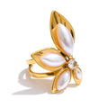 Open Flower Ring with Simulated Pearls EMVE Jewels