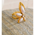 Open Flower Ring with Simulated Pearls EMVE Jewels