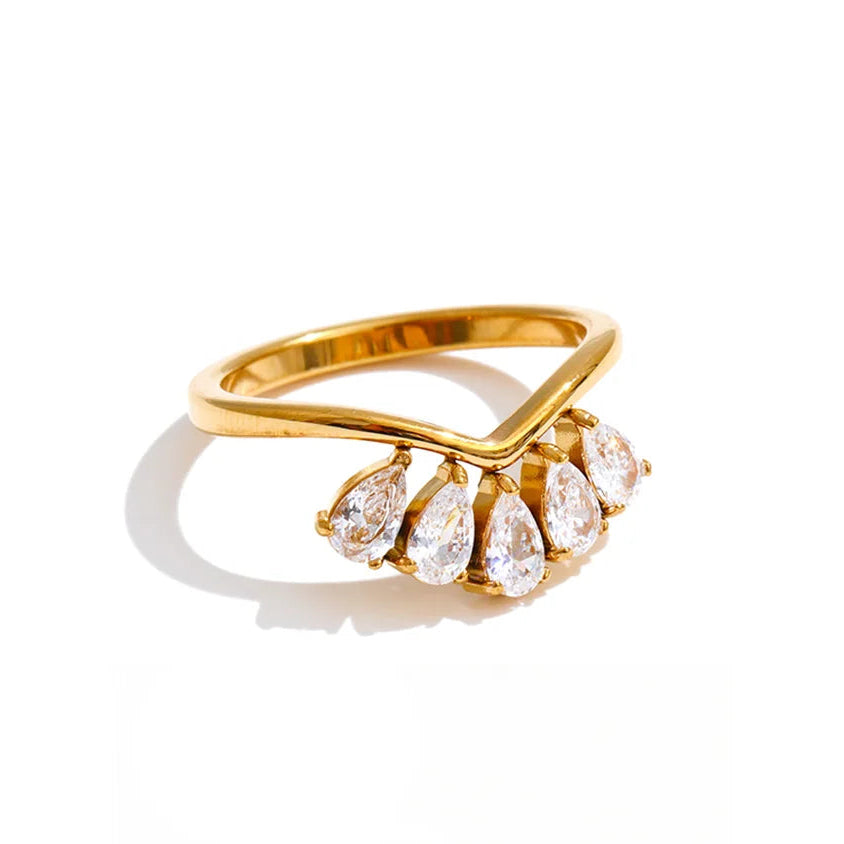 Water Drop Flower Ring in Stainless Steel EMVE Jewels