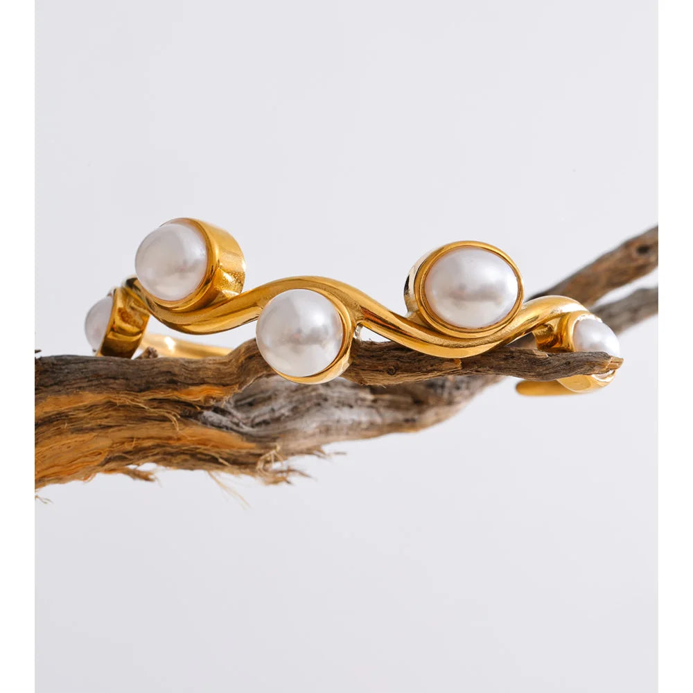 Stainless Steel Simulated Pearls Open Cuff Bracelet EMVE Jewels
