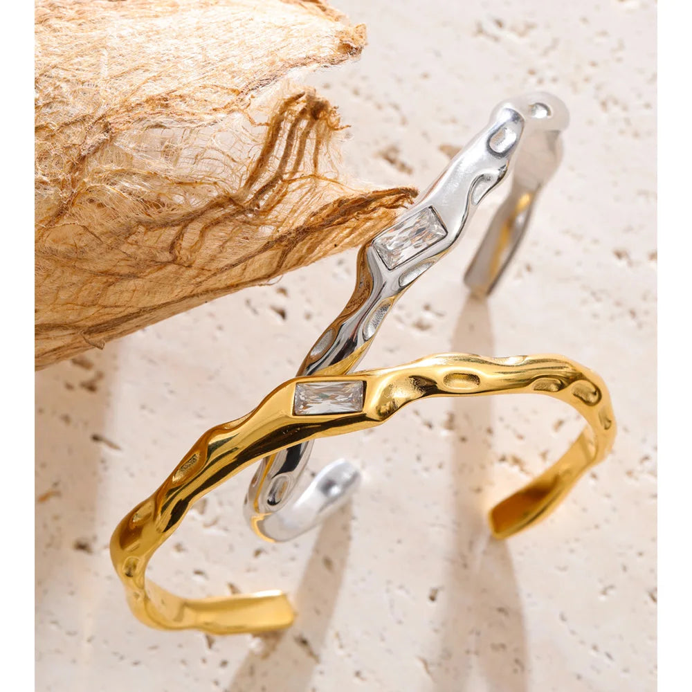 Zirconia Cuff Bracelet in Stainless Steel EMVE Jewels