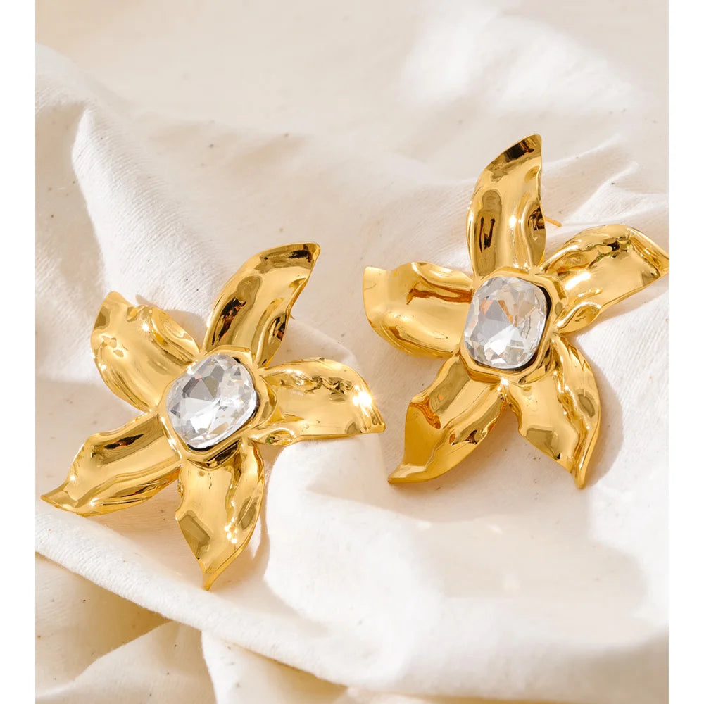 Big Flower Crystal Stud Earrings EMVE Jewels