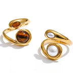 Natural Tiger Stone & Simulated Pearls Ring EMVE Jewels