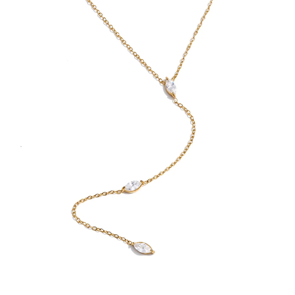 Y Shape Zirconia Long Chain Necklace EMVE Jewels