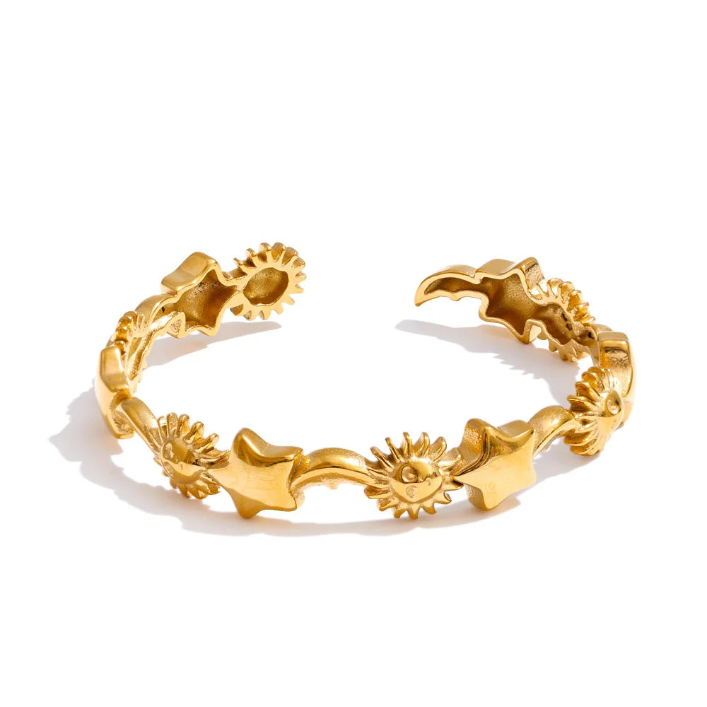 Stainless Steel Stars Moon Sun Cuff Bracelet EMVE Jewels